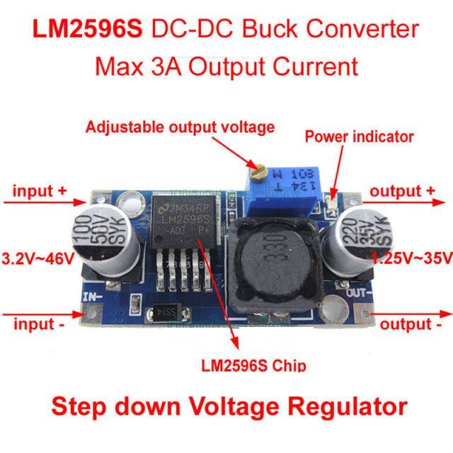 modul dc dc step down lm2596 intrare 3 25v 3a iesire 15 33v 1