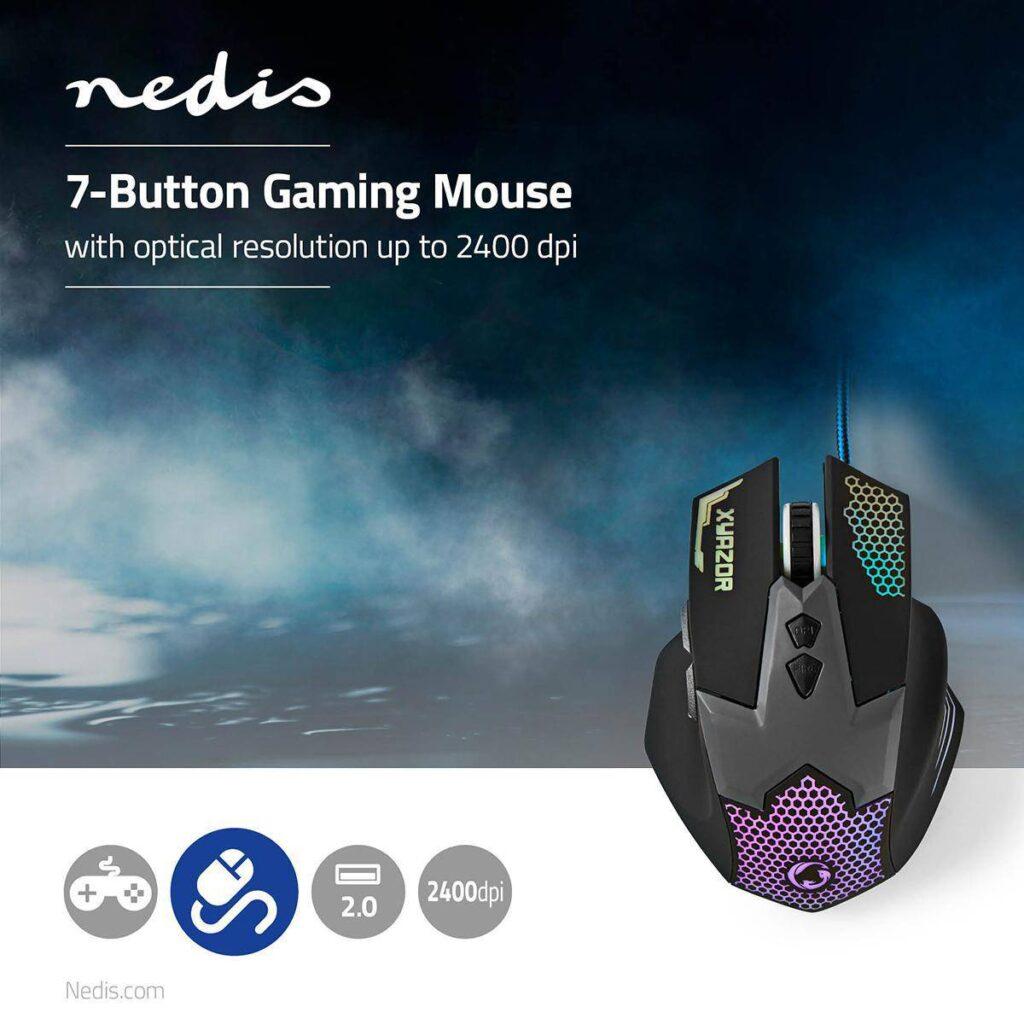 mouse gaming cu fir iluminat 2400dpi 7 butoane nedis 7
