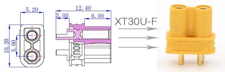 mufa alimentare dc xt30 mama 2 pini cu lipire pe cablu 15a 500v amass xt30u f 3