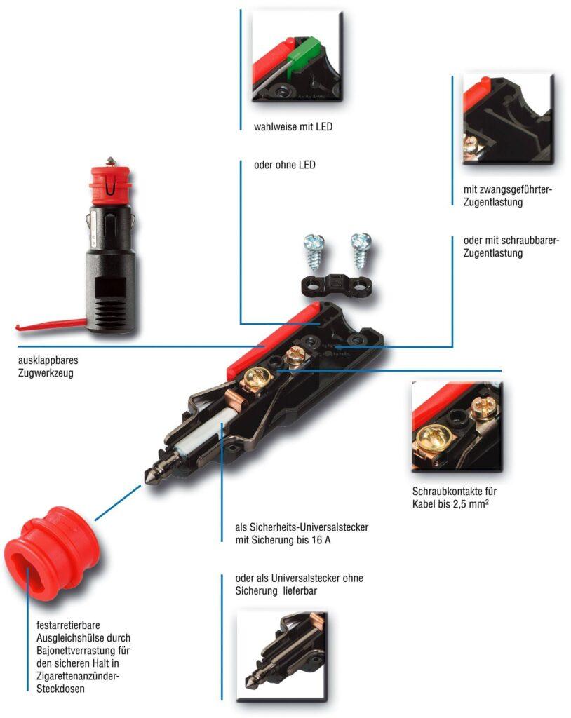 mufa bricheta auto 16a 12v 24v terminale cu surub si cu siguranta pro car 1