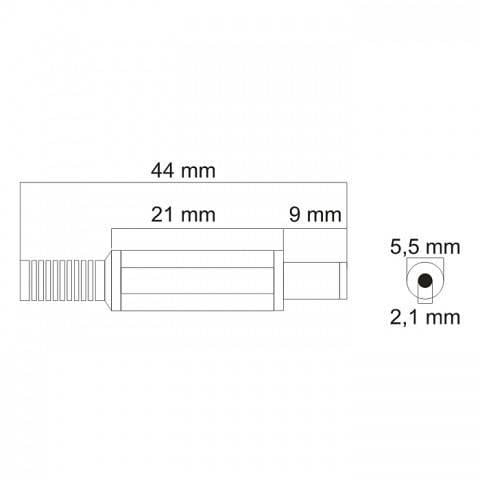 mufa dc 21x55mm tata pin 9mm cu protector cablu goobay 1