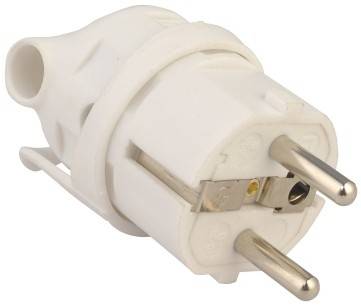 mufa tata stecher schuko cu inel de prindere iesire laterala alb 250v 16a well 1