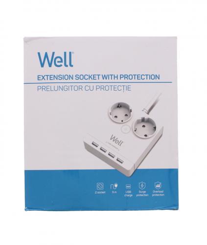 prelungitor 2 prize 3m 4x usb cu protectie 3xg15mmp well 3