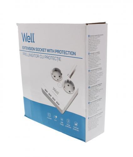 prelungitor 2 prize 3m 4x usb cu protectie 3xg15mmp well 4