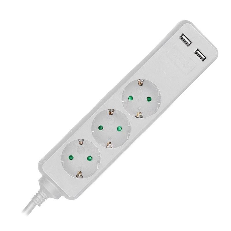 prelungitor 3 prize 2x usb 15m 3g15mm2 alb v tac sku 8774 3