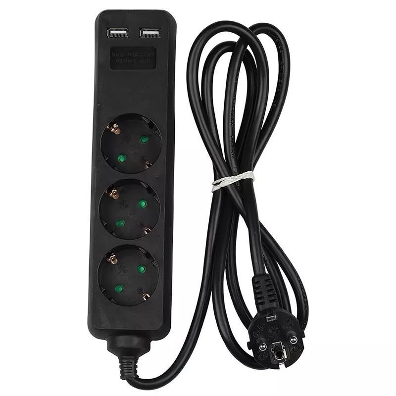 prelungitor 3 prize 2x usb 15m 3g15mm2 negru v tac sku 8776