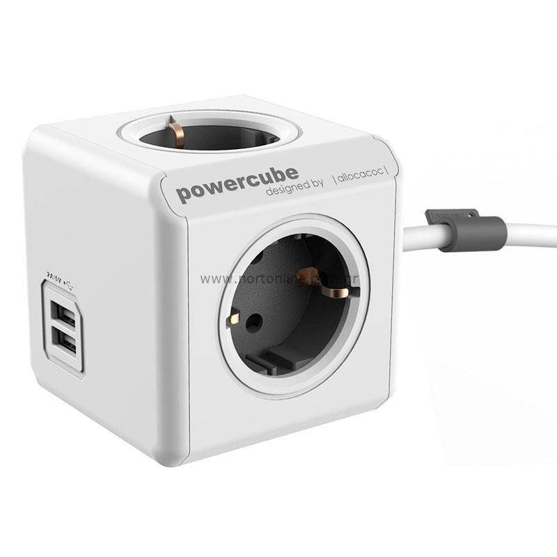 prelungitor 4 prize cub 2x usb lungime cablu 15m gri allocacoc 4