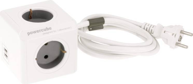 prelungitor 4 prize cub 2x usb lungime cablu 15m gri allocacoc 9