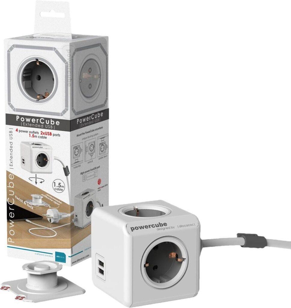 prelungitor 4 prize cub 2x usb lungime cablu 15m gri allocacoc