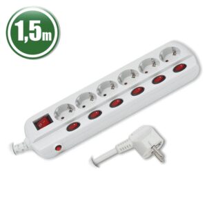 prelungitor cu distribuitor 6 prize cu intrerupatoare si protectie la supracurent 15m