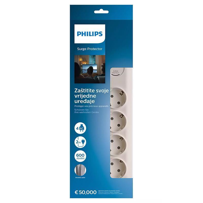 prelungitor cu protectie 4 prize 2m alb philips spn7040wa 1