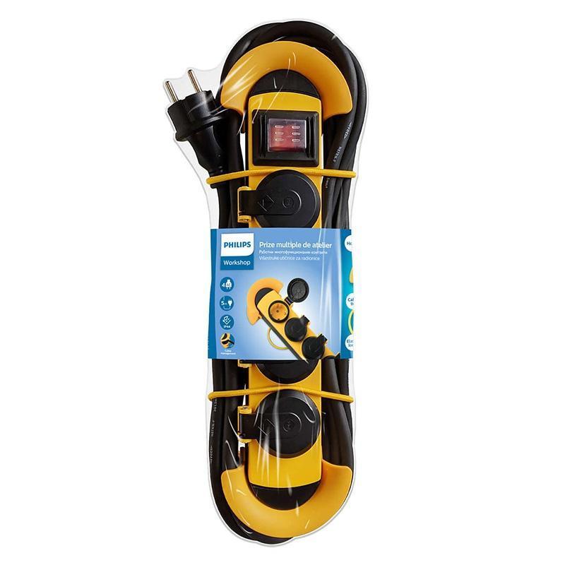 prelungitor cu protectie 4 prize 5m galben negru philips spn5140yc