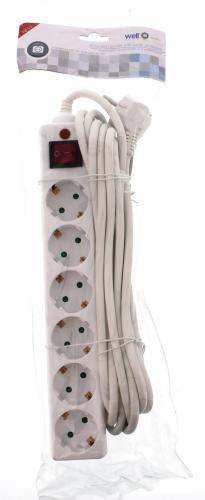 prelungitor cu protectie la supratensiune 6 prize schuko 3m 16a 3500w well 1
