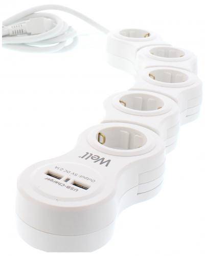 prelungitor reglabil 5 prize 3m cablu 3xg15mm2 16a 3500w cu incarcator usb well 2