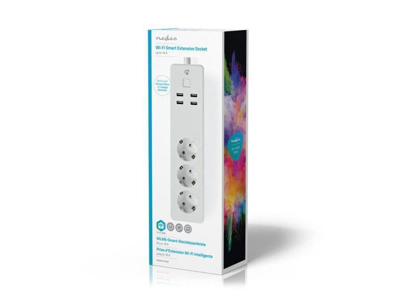 prelungitor smart wifi 3 prize schuko 4x usb 18m 3680w 16a nedis 9