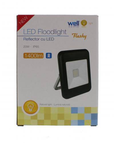 proiector led 20w 1400lm ip65 4000k alb mediu carcasa aluminiu negru well 3