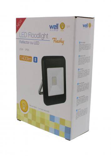 proiector led 20w 1400lm ip65 4000k alb mediu carcasa aluminiu negru well 4