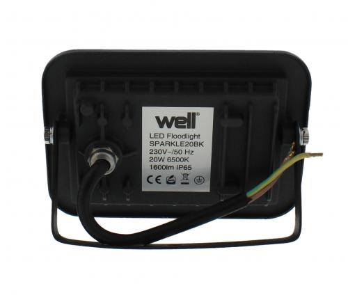 proiector led 20w 1600lm ip65 6500k alb rece carcasa aluminiu negru well 2