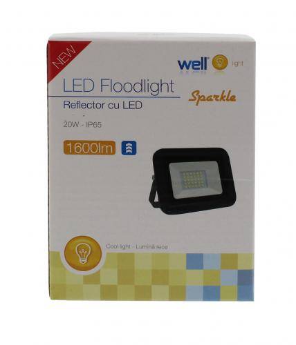 proiector led 20w 1600lm ip65 6500k alb rece carcasa aluminiu negru well 3