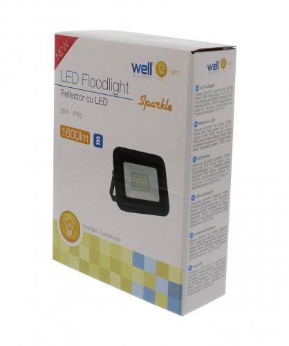 proiector led 20w 1600lm ip65 6500k alb rece carcasa aluminiu negru well 4