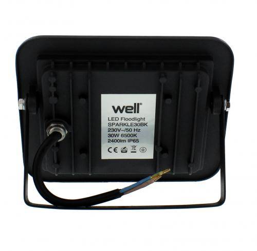 proiector led 30w 2400lm ip65 6500k alb rece carcasa aluminiu negru well 2