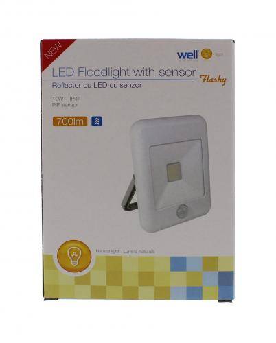 proiector led cu senzor 10w 700lm ip44 4000k alb well 3