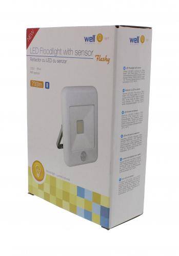 proiector led cu senzor 10w 700lm ip44 4000k alb well 4