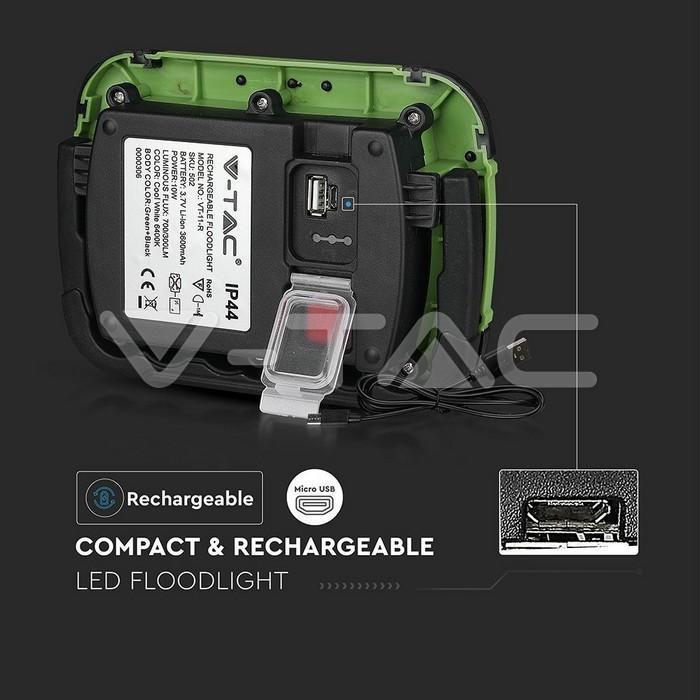 reflector portabil 10w ip44 4000k 700lm cu functie sos usb cip samsung v tac 8