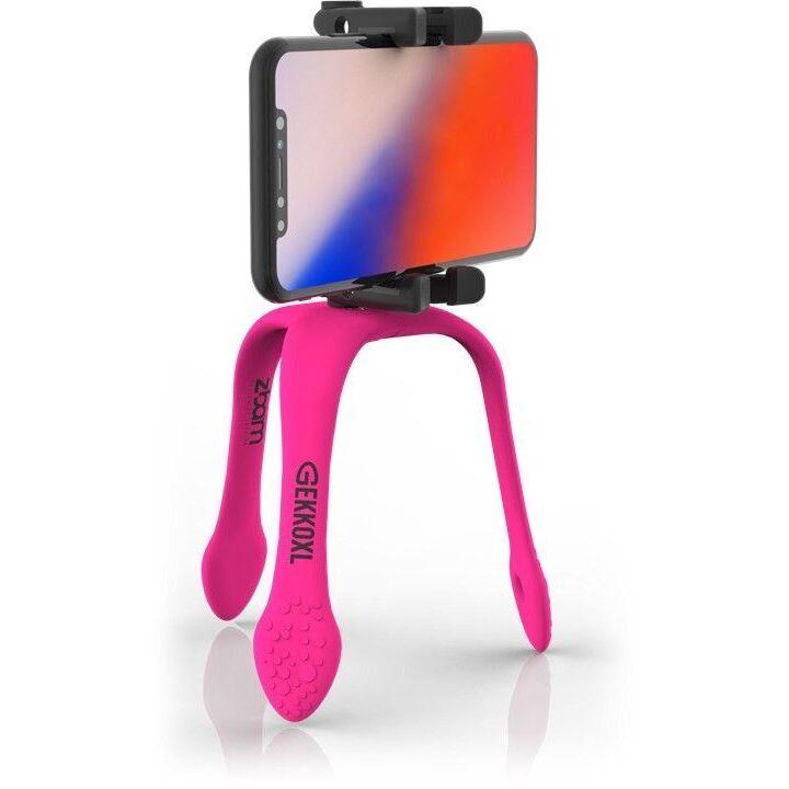 selfie stick flexibil cu telecomanda bluetooth inclusa roz gekkoxl zbam