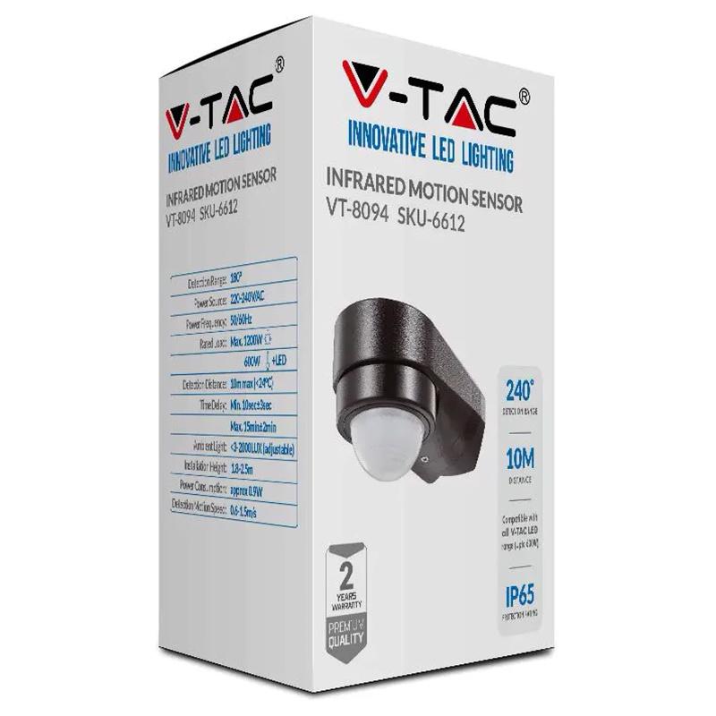 senzor de miscare pe colt 240 grade 1200w 10m negru v tac 5