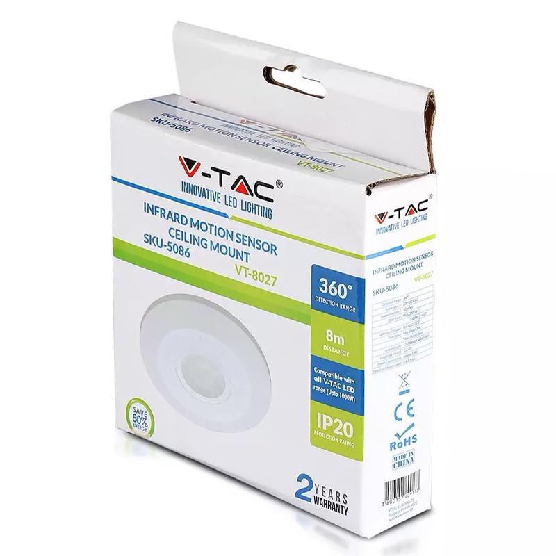 senzor miscare cu montaj pe tavan 360 grade alb max 2000w v tac 5