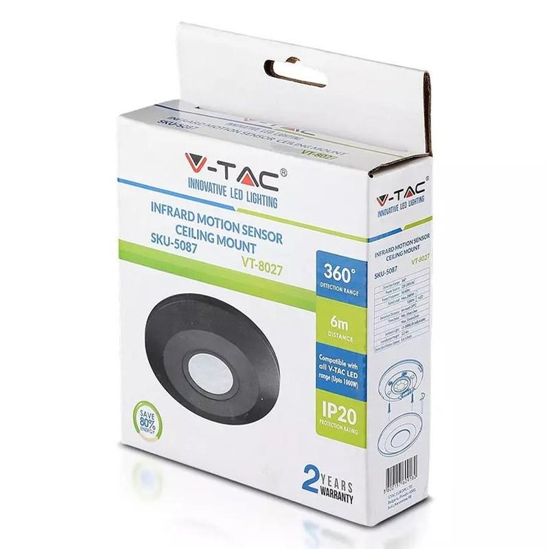 senzor miscare cu montaj pe tavan 360 grade negru max 2000w v tac 5