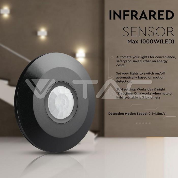 senzor miscare cu montaj pe tavan 360 grade negru max 2000w v tac 9