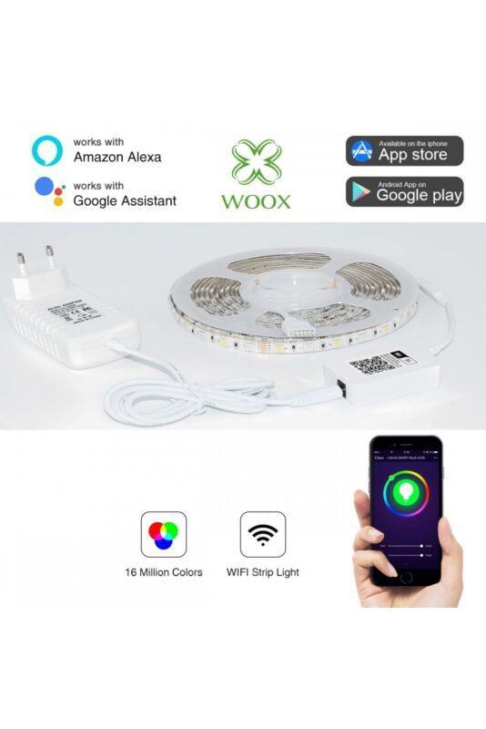 set banda led smart wifi woox r5093 5m rgb color alb cald 24w 150buc x 016w 3