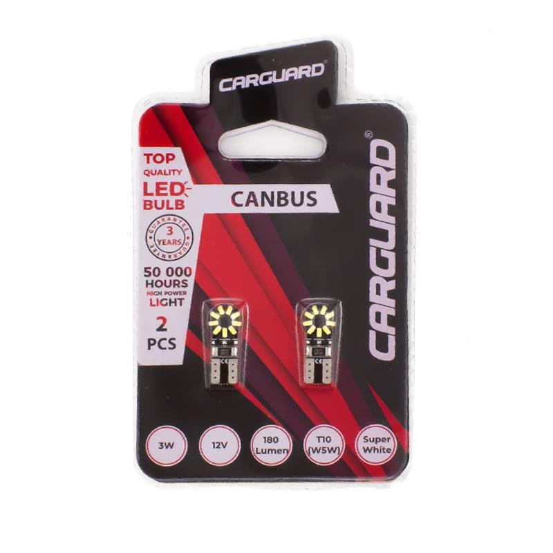 set becuri led auto t10 w5w 12v 3w alb rece canbus set 2buc pentru interior portbagaj carguard can126 3