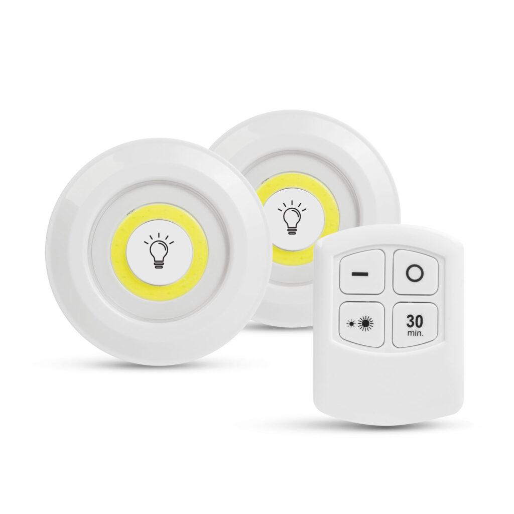 set de lampi led cob 3w 200lm 3x aaa ip44 autoadezive de perete cu telecomanda