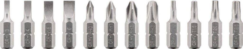 set surubelnita cu clichet 12biti crv 4x phillips ph0 ph1 ph2 ph3 capete plane 4x 3mm 4mm 5mm 6mm 4x torx t10 t15 t20 t25 goobay 3