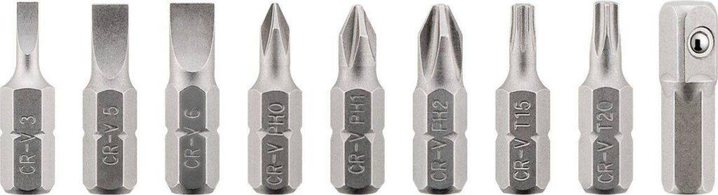 set surubelnita cu clichet 8biti crv si 5 tubulare 3x phillips ph0 ph1 ph2 3x capete plane 3mm 5mm 6mm 2x torx t15 t20 1x adapto 3