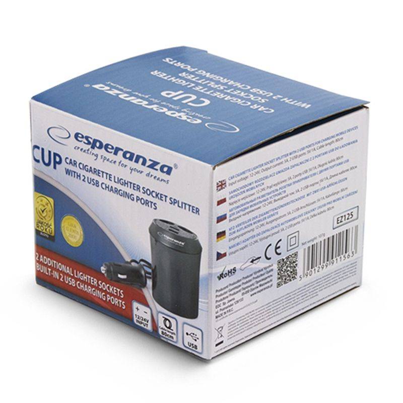splitter bricheta auto 2 porturi usb esperanza 2