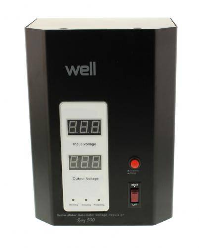 stabilizator automat de tensiune 500va cu servo motor montabil pe perete well avr srv spry500bk wl 1