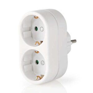 stecher dublu 2x schuko 16a 3500w protectie contacte alb nedis