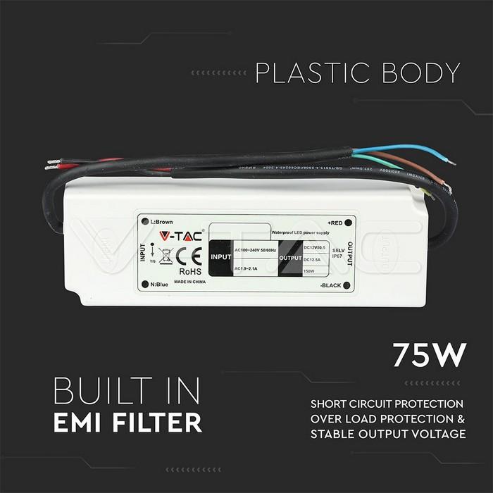 sursa alimentare banda led 12v 6a 75w ip67 v tac 2