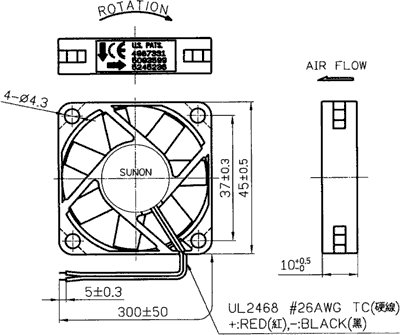 ventilator dc axial 12vdc 45x45x10mm 156m3 h 27dba 26awg sunon eb45101s2 000u 999 2