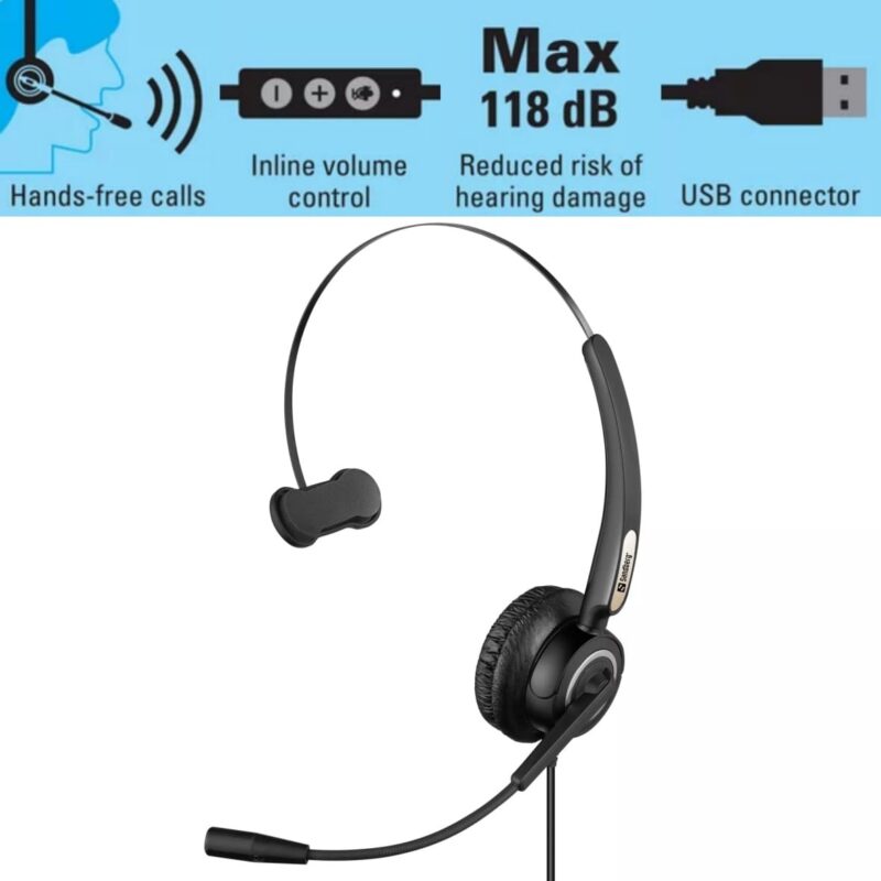 Casca Audio Sandberg 126 14 Office Pro Mono Usb Microfon Negru