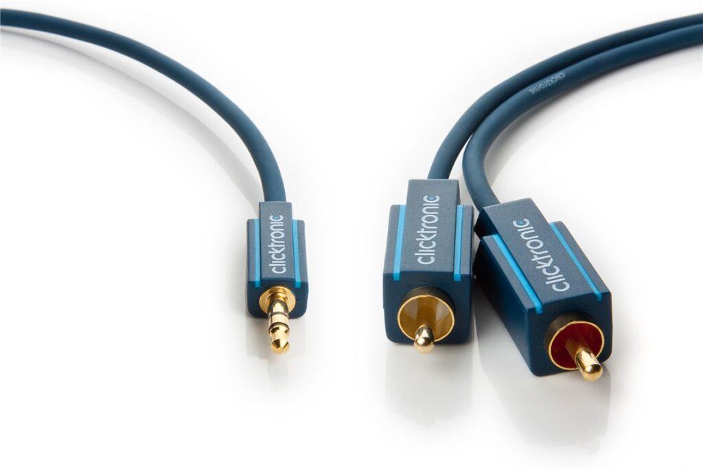 cablu audio profesional jack 35 mm 2x rca 2m 50ohm ofc cupru fara oxigen awg23 clicktronic 3