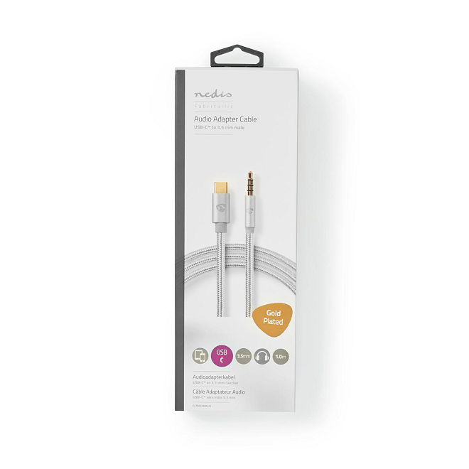 cablu usb type c tata jack 35 mm tata 1m aurit argintiu nedis