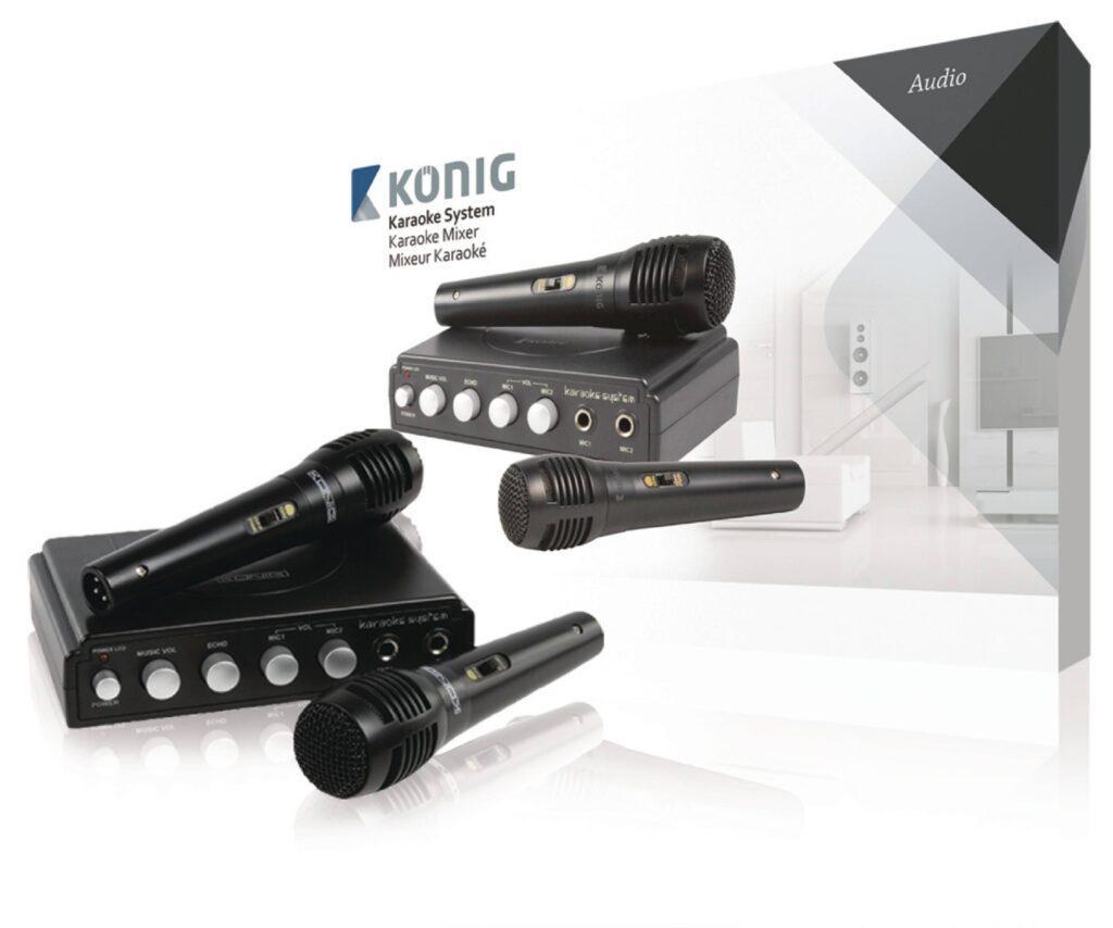 mixer karaoke cu 2 microfoane negru konig scaled