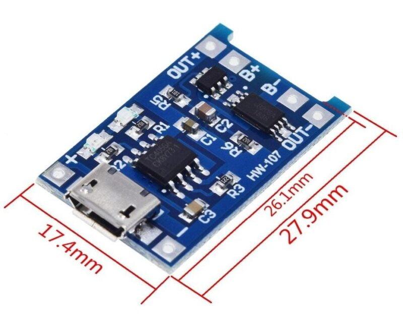 modul de incarcare 18650 cu alimentare micro usb max 1a modul inc micro 3