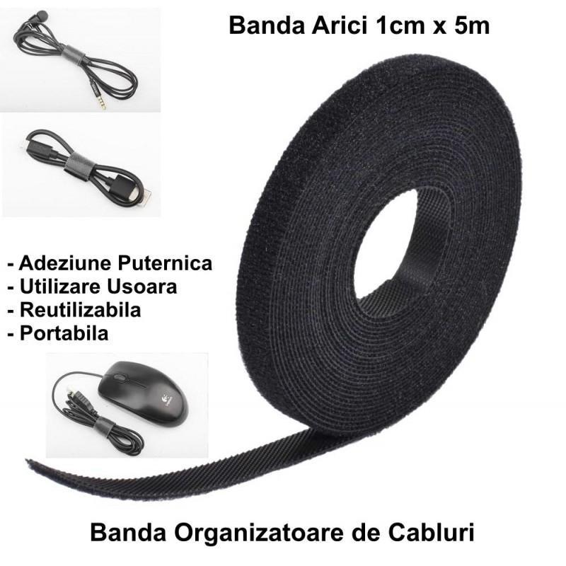 velcro banda textila cu arici 1cm x 5m negru