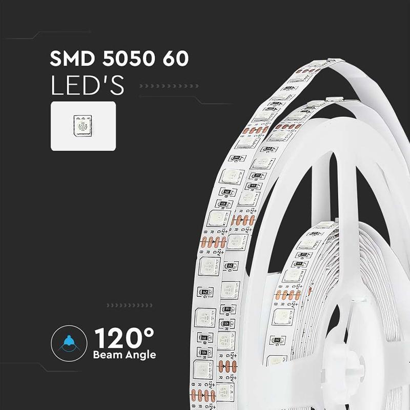 banda led 12v smd5050 60led m 108w m 900lm rgb ip20 5m v tac sku 212120 4